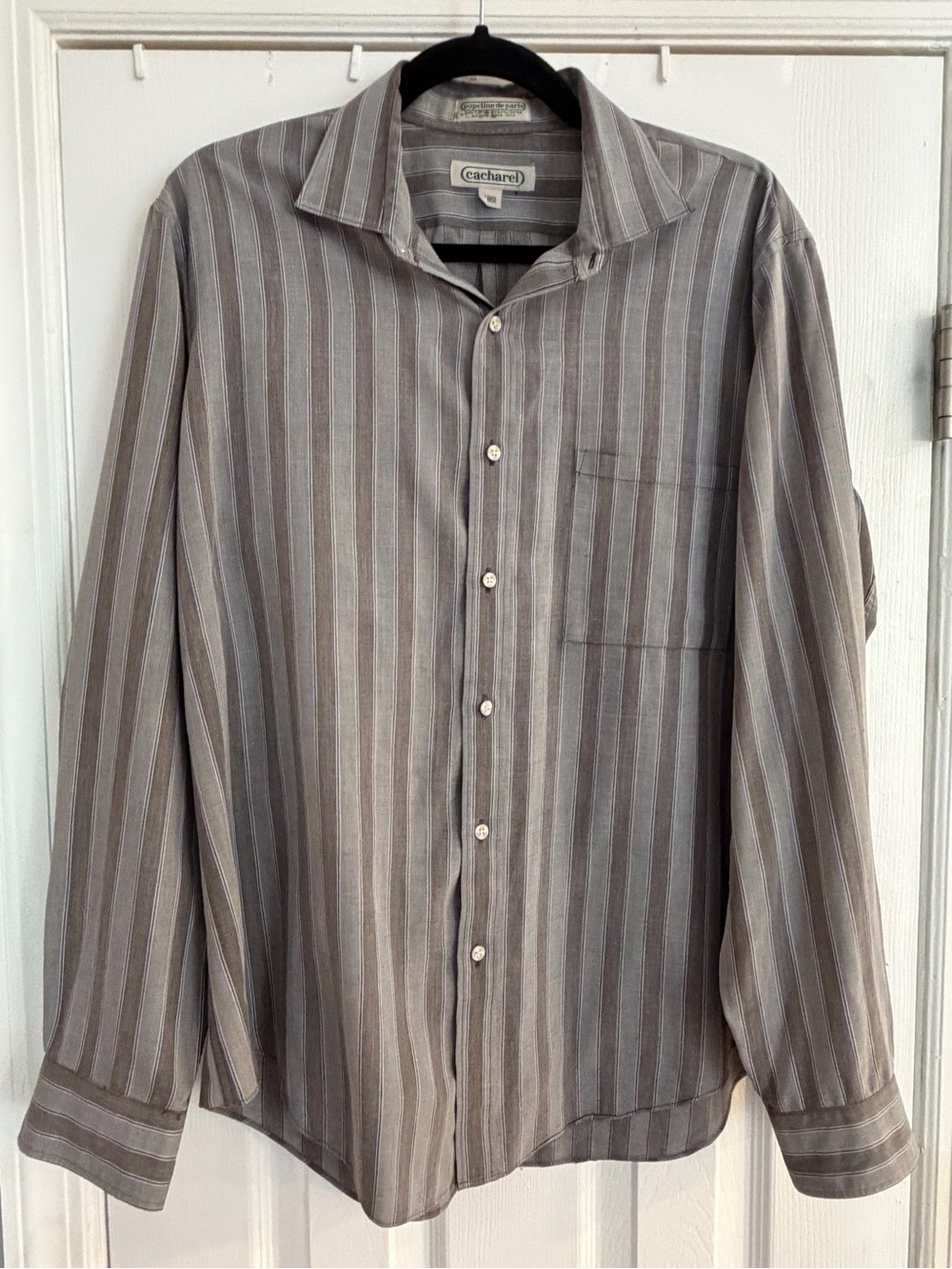 Vintage 1980’s Cacharel Men's Gray Striped Dress Shirt